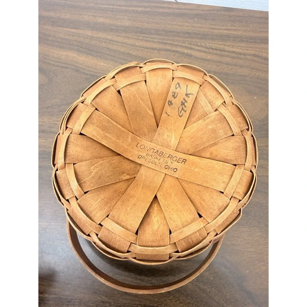 Longaberger Swing‎ Handle Small Fruit Basket Plaid Button Liner Vintage 1989 5